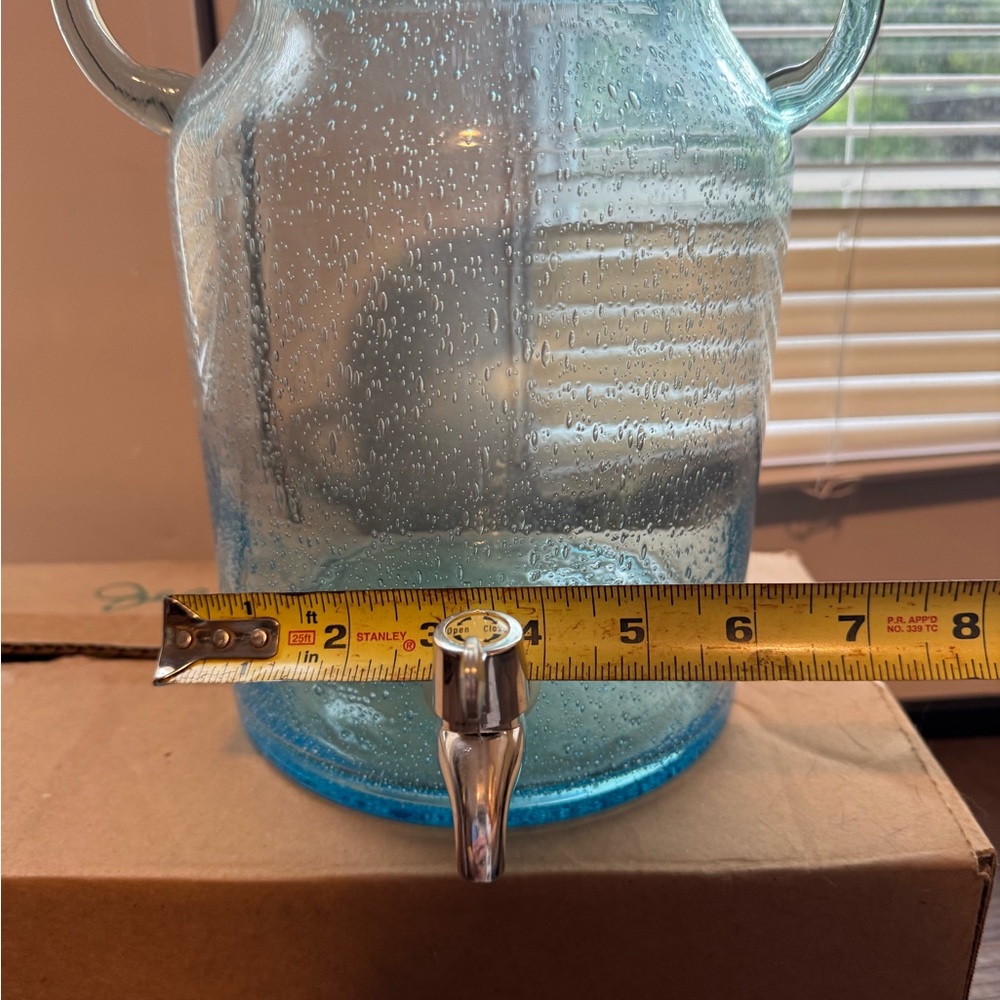 Aqua Blue Bubble Glass Beverage Dispenser with Spigot - Picture 10 of 11
